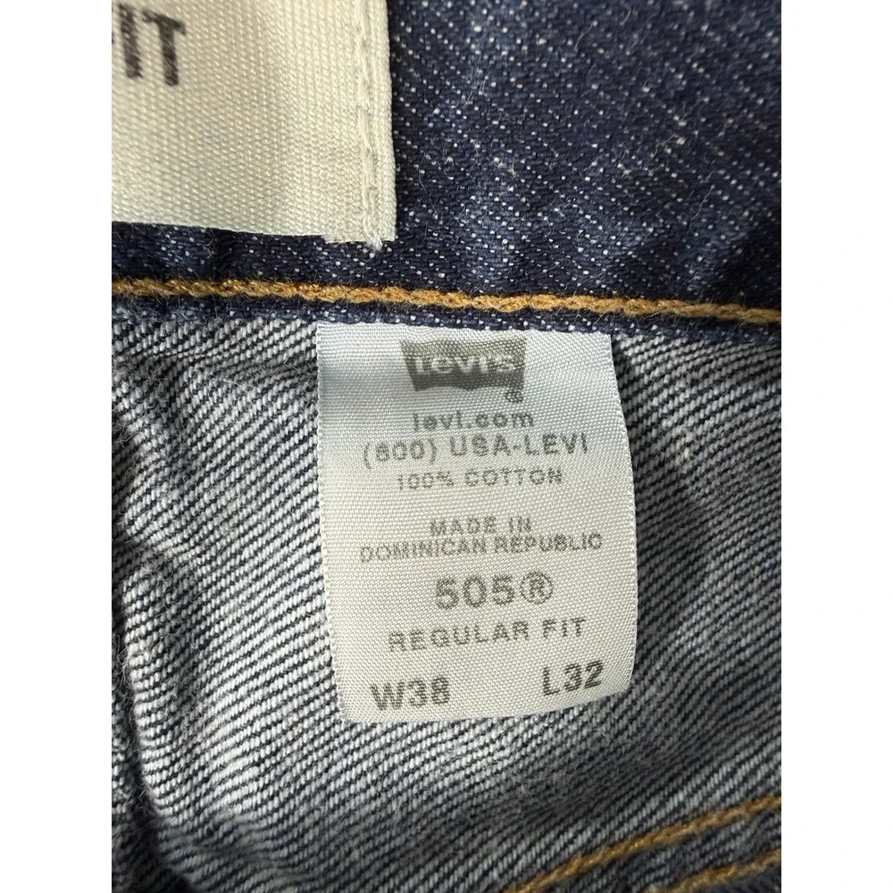 Levis 505 Jeans Mens 38x32 Blue Denim Regular Straight Fit Dark Wash